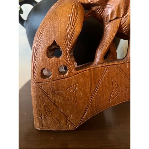 Hand carved Wood Elephant Train Bridge Made in Thailand 5 Elephants - Picture 8 of 13